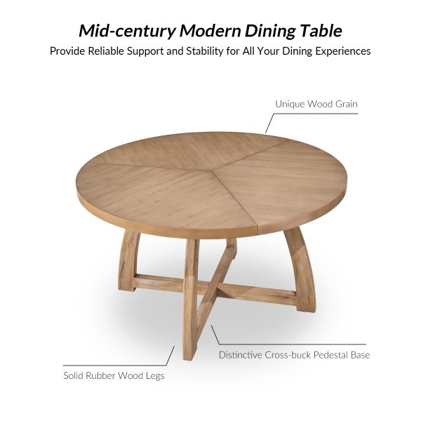 Miranda 54 Inch Round Solid Wood Mid Century Modern Dining Table 4