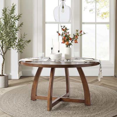 Miranda Walnut Solid Wood Mid-Century Modern Round Dining Table
