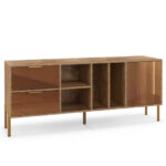 Natural Mirrored Buffet Cabinet with Drawers and Door for Storage