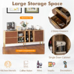 Natural Mirrored Buffet Cabinet with Drawers and Door for Storage