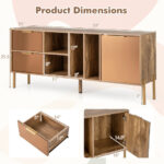 Natural Mirrored Buffet Cabinet with Drawers and Door for Storage