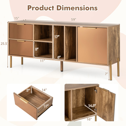 Natural Mirrored Buffet Cabinet with Drawers and Door for Storage - Image 5
