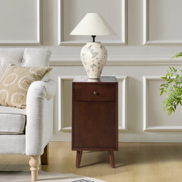 Mitch Walnut Charging Mid Century Modern End Table with Storage 1