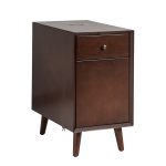 Mitch Walnut Charging Mid-Century Modern End Table with Storage