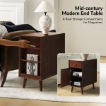 Mitch Walnut Charging Mid-Century Modern End Table with Storage