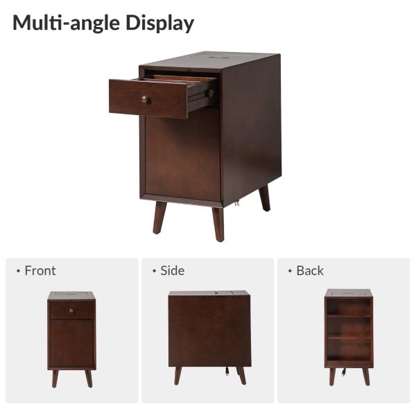 Mitch Walnut Charging Mid Century Modern End Table with Storage 4