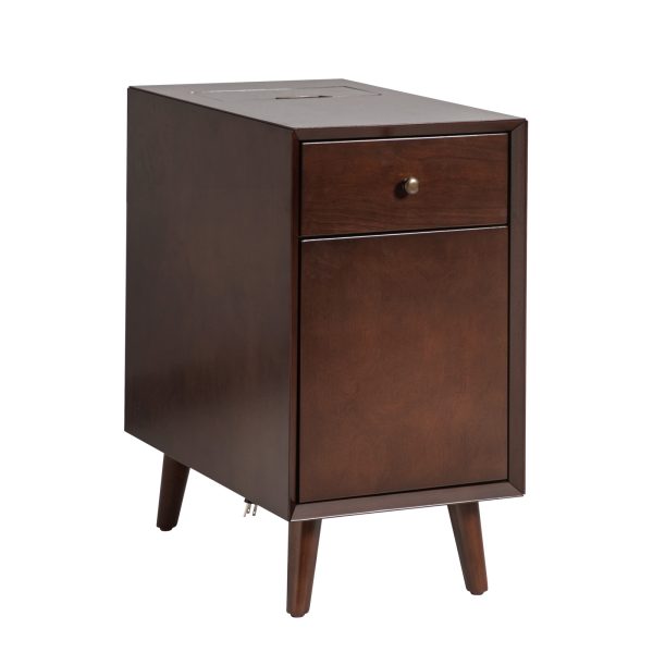 Mitch Walnut Charging Mid Century Modern End Table with Storage