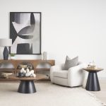 Mitchell 22.0L x 22.0W x 23.0H Black Metal Pedetal Base with Brown Wood Top Side Table