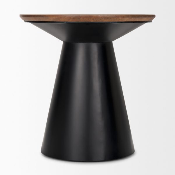 Mitchell 22.0L x 22.0W x 23.0H Black Metal Pedetal Base with Brown Wood Top Side Table 3