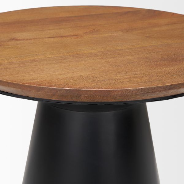 Mitchell 22.0L x 22.0W x 23.0H Black Metal Pedetal Base with Brown Wood Top Side Table 4