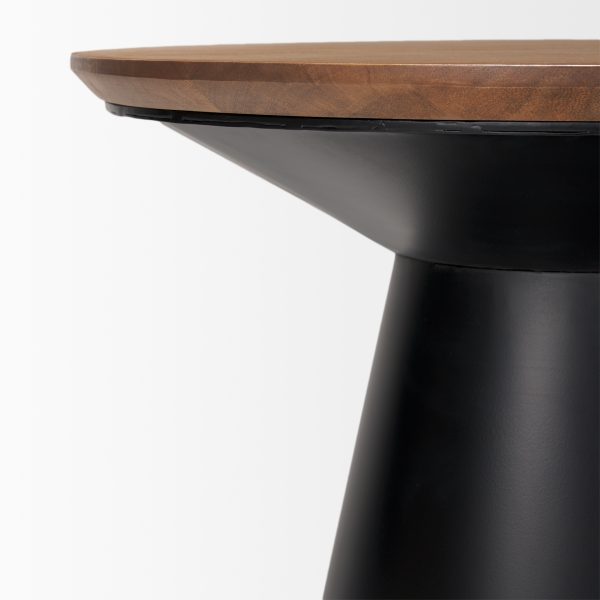 Mitchell 22.0L x 22.0W x 23.0H Black Metal Pedetal Base with Brown Wood Top Side Table 5