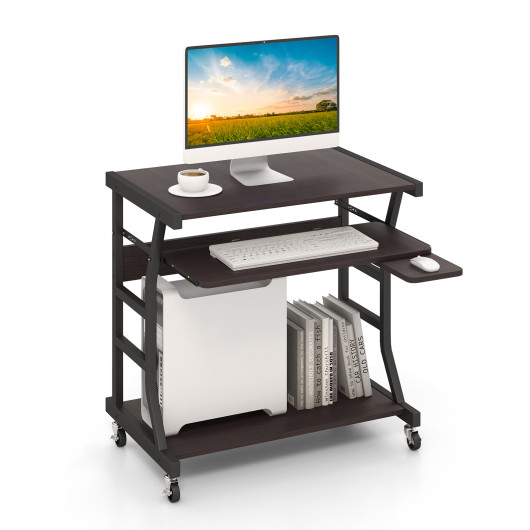 Rolling Computer Desk with Keyboard Tray, Mouse Tray, and Shelf 4 Rolling Computer Desk with Keyboard Tray, Mouse Tray, and Shelf - Image 4