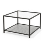 Modern 2-Tier Glass Coffee Table with Mesh Shelf and Storage 25 Modern 2-Tier Glass Coffee Table with Mesh Shelf and Storage
