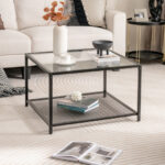 Modern 2-Tier Glass Coffee Table with Mesh Shelf and Storage 22 Modern 2-Tier Glass Coffee Table with Mesh Shelf and Storage