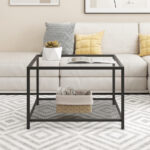 Modern 2-Tier Glass Coffee Table with Mesh Shelf and Storage 23 Modern 2-Tier Glass Coffee Table with Mesh Shelf and Storage