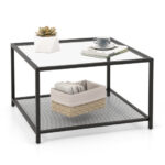 Modern 2-Tier Glass Coffee Table with Mesh Shelf and Storage 24 Modern 2-Tier Glass Coffee Table with Mesh Shelf and Storage