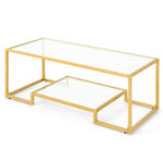 Modern 2-Tier Glass Coffee Table with Steel Frame
