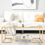 Modern 2-Tier Glass Coffee Table with Steel Frame