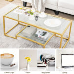 Modern 2-Tier Glass Coffee Table with Steel Frame