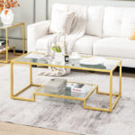 Modern 2-Tier Glass Coffee Table with Steel Frame