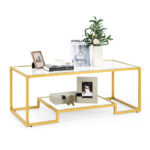 Modern 2-Tier Glass Coffee Table with Steel Frame