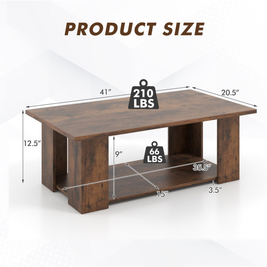 Modern 36 Inch 2-Tier Coffee Table with Storage Shelf 12 Modern 36 Inch 2-Tier Coffee Table with Storage Shelf - Image 12