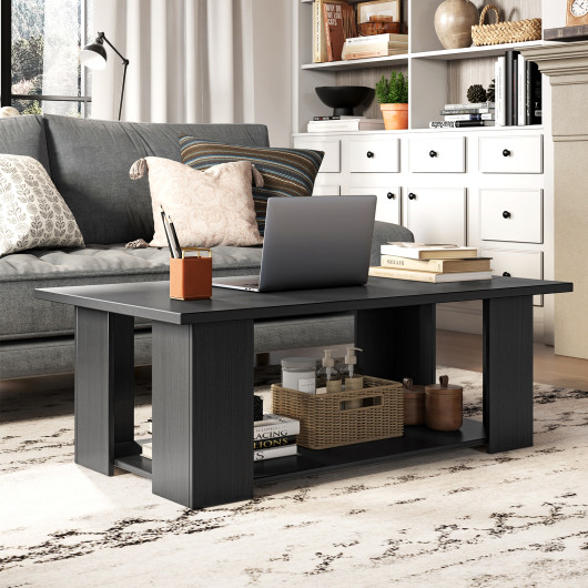 Modern 36 Inch 2-Tier Coffee Table with Storage Shelf 15 Modern 36 Inch 2-Tier Coffee Table with Storage Shelf - Image 15