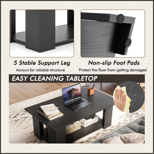 Modern 36 Inch 2-Tier Coffee Table with Storage Shelf 21 Modern 36 Inch 2-Tier Coffee Table with Storage Shelf - Image 21