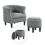 Mid-Century Accent Chair with Ottoman and Storage Footrest (Set of 1)