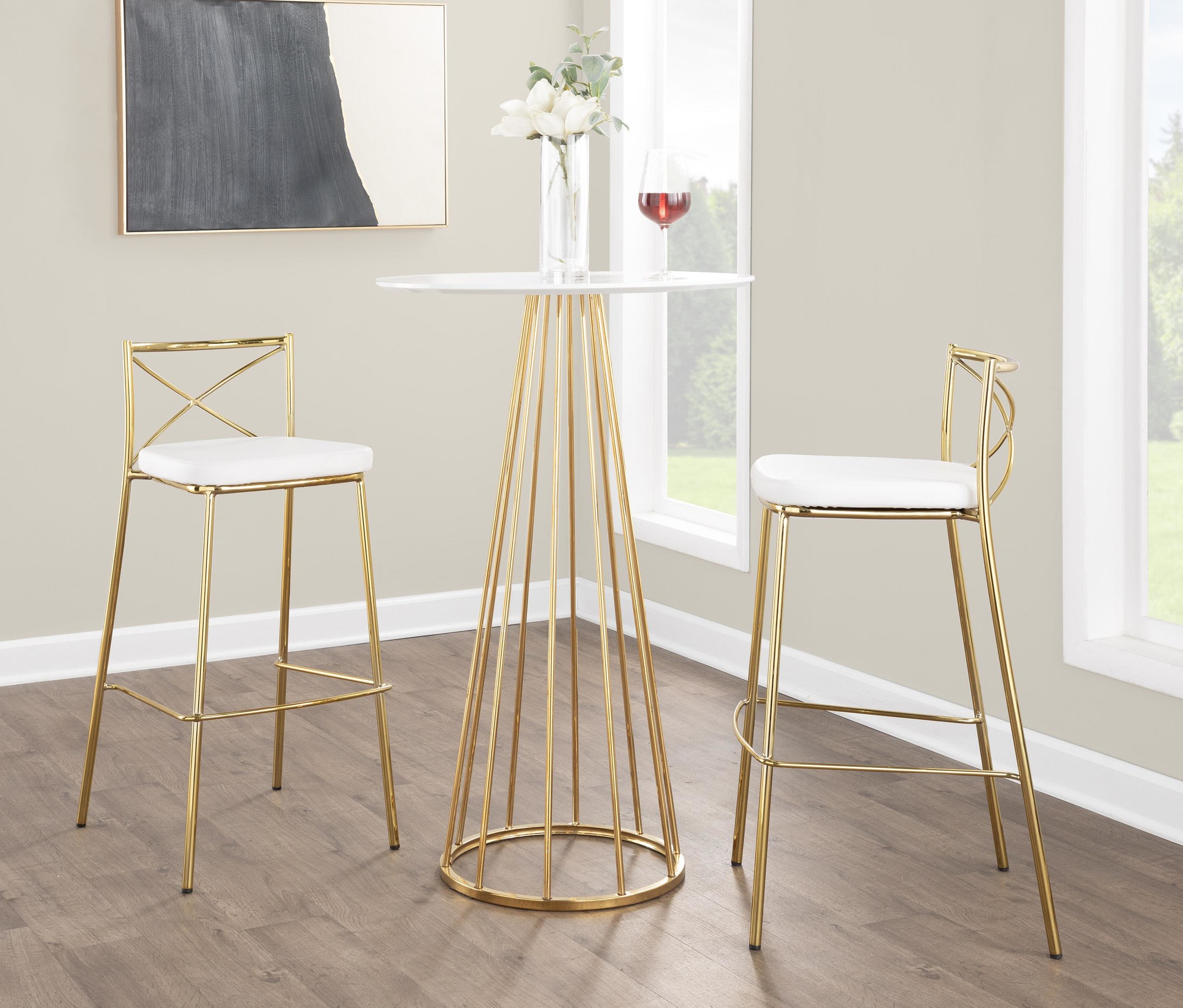 Modern Charlotte 30 Gold White Contemporary Barstool (Set of 2) 2 Modern Charlotte 30 Gold White Contemporary Barstool (Set of 2) - Image 2