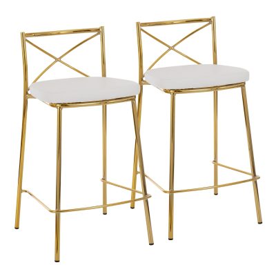 Modern Charlotte Gold and White Contemporary Counter Stools (Set of 2)
