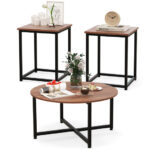 Modern Coffee Table and End Tables with Metal Frame (Set of 3)