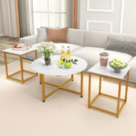 Modern Coffee Table and End Tables with Metal Frame (Set of 3)