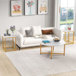 Modern Coffee Table and End Tables with Metal Frame (Set of 3)
