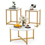 Modern Coffee Table and End Tables with Metal Frame (Set of 3)