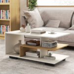 Modern Coffee Table with L-Shaped Shelf and 3 Tiers