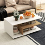 Modern Coffee Table with L-Shaped Shelf and 3 Tiers