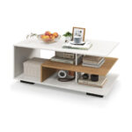 Modern Coffee Table with L-Shaped Shelf and 3 Tiers