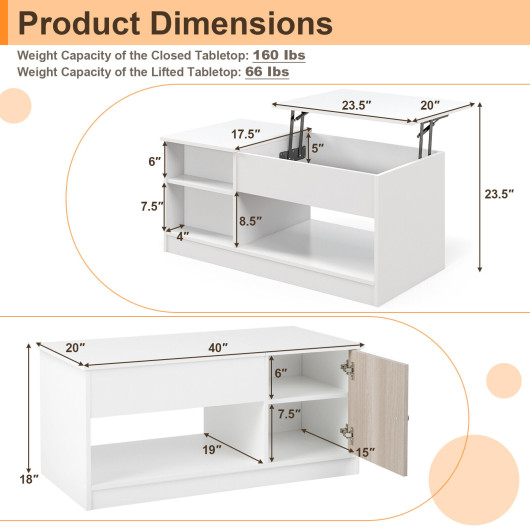 Lift Top Coffee Table with Storage Compartments and Adjustable Height