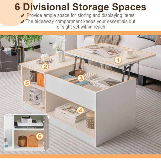 Lift Top Coffee Table with Storage Compartments and Adjustable Height