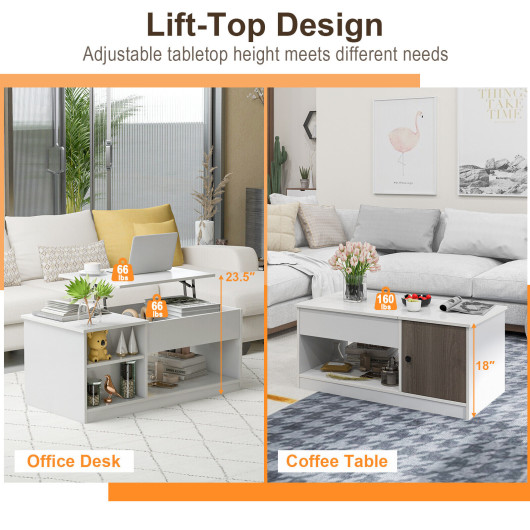 Lift Top Coffee Table with Storage Compartments and Adjustable Height