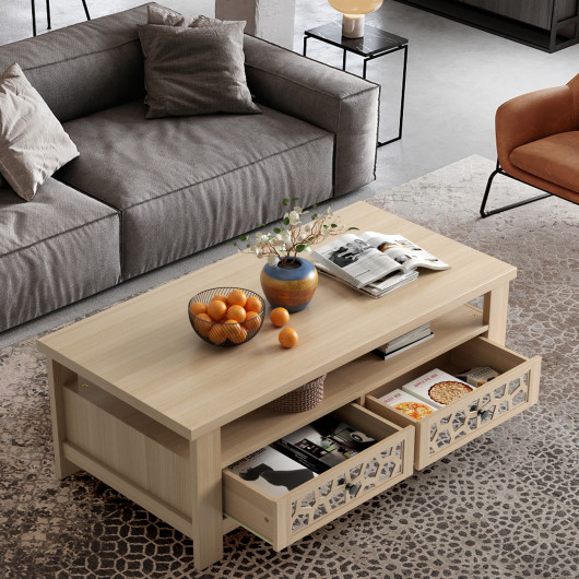 Modern Coffee Table with Storage Drawers and Open Shelf 8 Modern Coffee Table with Storage Drawers and Open Shelf - Image 8