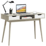 Modern Computer Desk with Drawers, Shelf, and Solid Wood Legs 27 Modern Computer Desk with Drawers, Shelf, and Solid Wood Legs