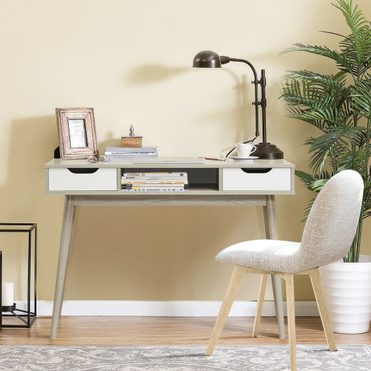 Modern Computer Desk with Drawers, Shelf, and Solid Wood Legs 9 Modern Computer Desk with Drawers, Shelf, and Solid Wood Legs - Image 9