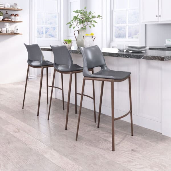 Modern Ergonomic Barstool with Faux Leather and Walnut Finish Set of 2 1