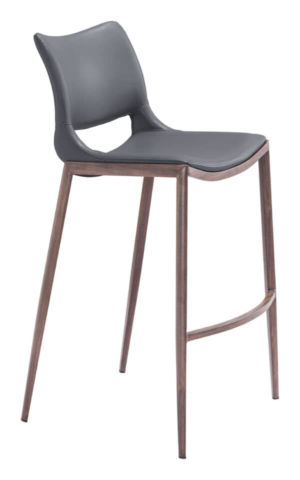 Modern Ergonomic Barstool with Faux Leather and Walnut Finish Set of 2 2
