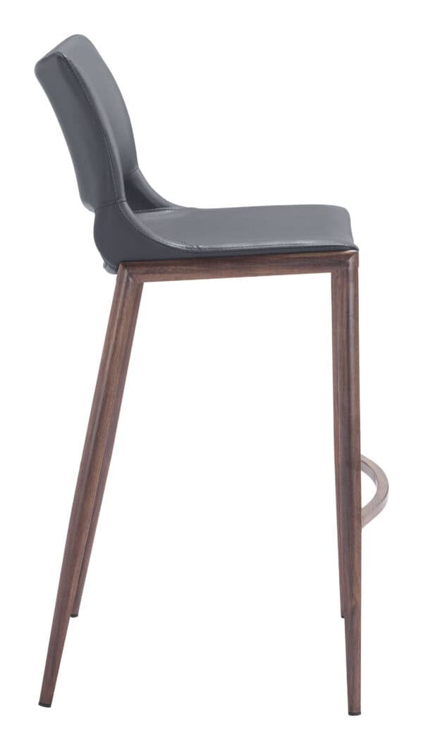 Modern Ergonomic Barstool with Faux Leather and Walnut Finish Set of 2 3