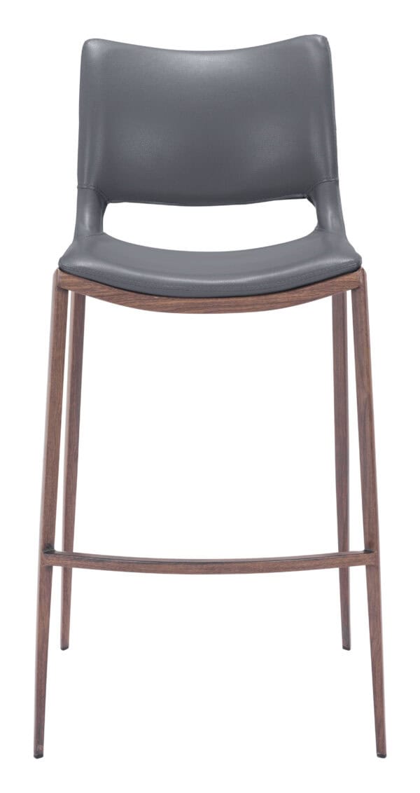 Modern Ergonomic Barstool with Faux Leather and Walnut Finish Set of 2 4