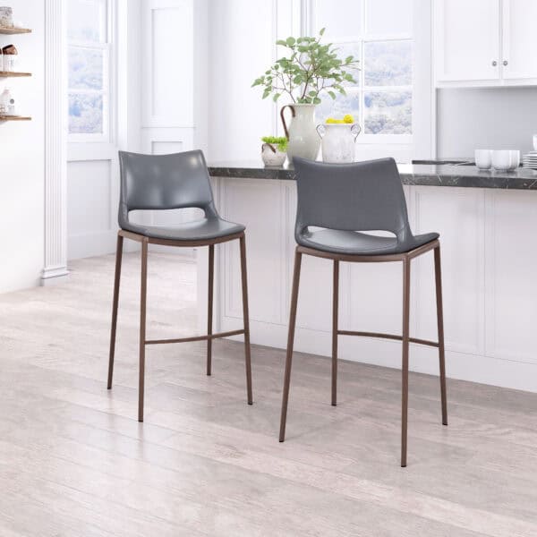 Modern Ergonomic Barstool with Faux Leather and Walnut Finish (Set of 2)