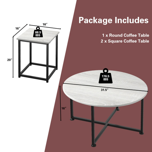 Modern Faux Marble Coffee Table and Side Tables with Steel Base (Set of 3) 11 Modern Faux Marble Coffee Table and Side Tables with Steel Base (Set of 3) - Image 11